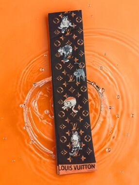 Cat Motif Silk Bandeau - Brown & Orange